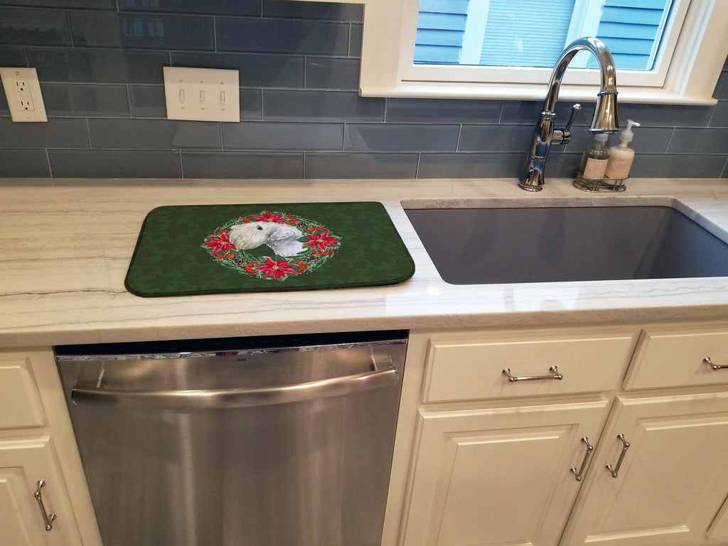 Sealyham Terrier Poinsetta Wreath Dish Drying Mat Absorbent Dish Drying Mat Pad for Kitchen Counter Dish Drainer Mat for Countertop, 14 x 21", Multicolor