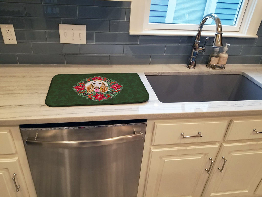Afghan Hound Poinsetta Wreath Dish Drying Mat Absorbent Dish Drying Mat Pad for Kitchen Counter Dish Drainer Mat for Countertop, 14 x 21", Multicolor