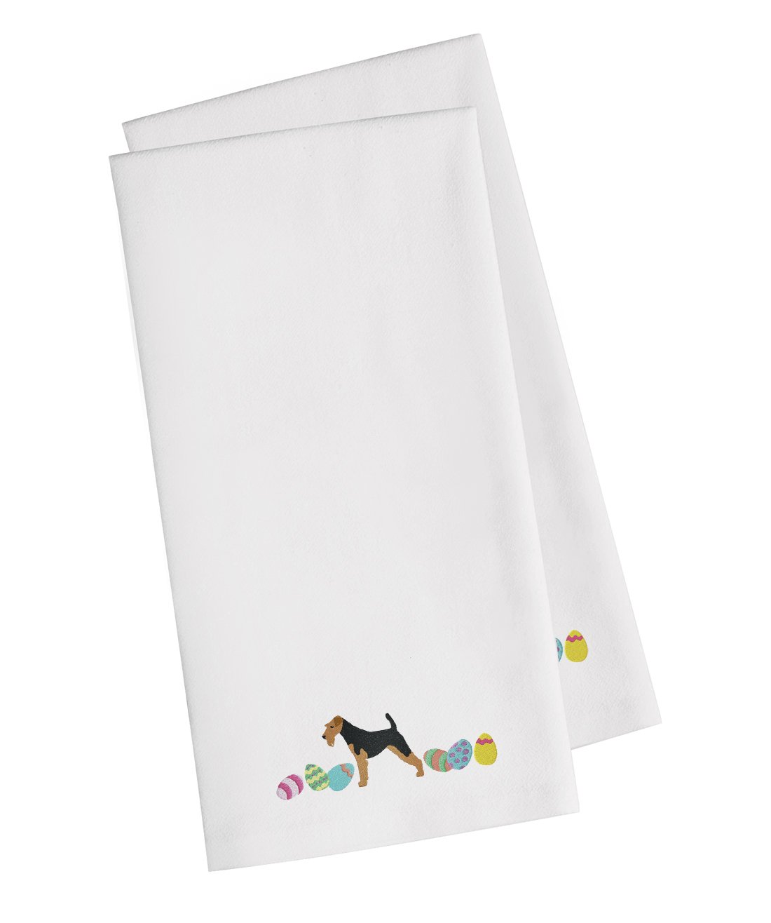 Airedale Terrier Easter White Embroidered Towel Set of 2 Decorative Bathroom Guest Hand Towel for Hand, Face, Tea, Dishcloth, 19 X 25, White