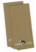 Boston Terrier Easter Tan Embroidered Towel Set of 2 Decorative Bathroom Guest Hand Towel for Hand, Face, Tea, Dishcloth, 19 X 25, Tan