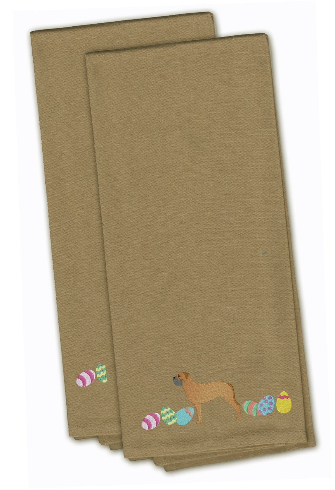 Bullmastiff Easter Tan Embroidered Towel Set of 2 Decorative Bathroom Guest Hand Towel for Hand, Face, Tea, Dishcloth, 19 X 25, Tan