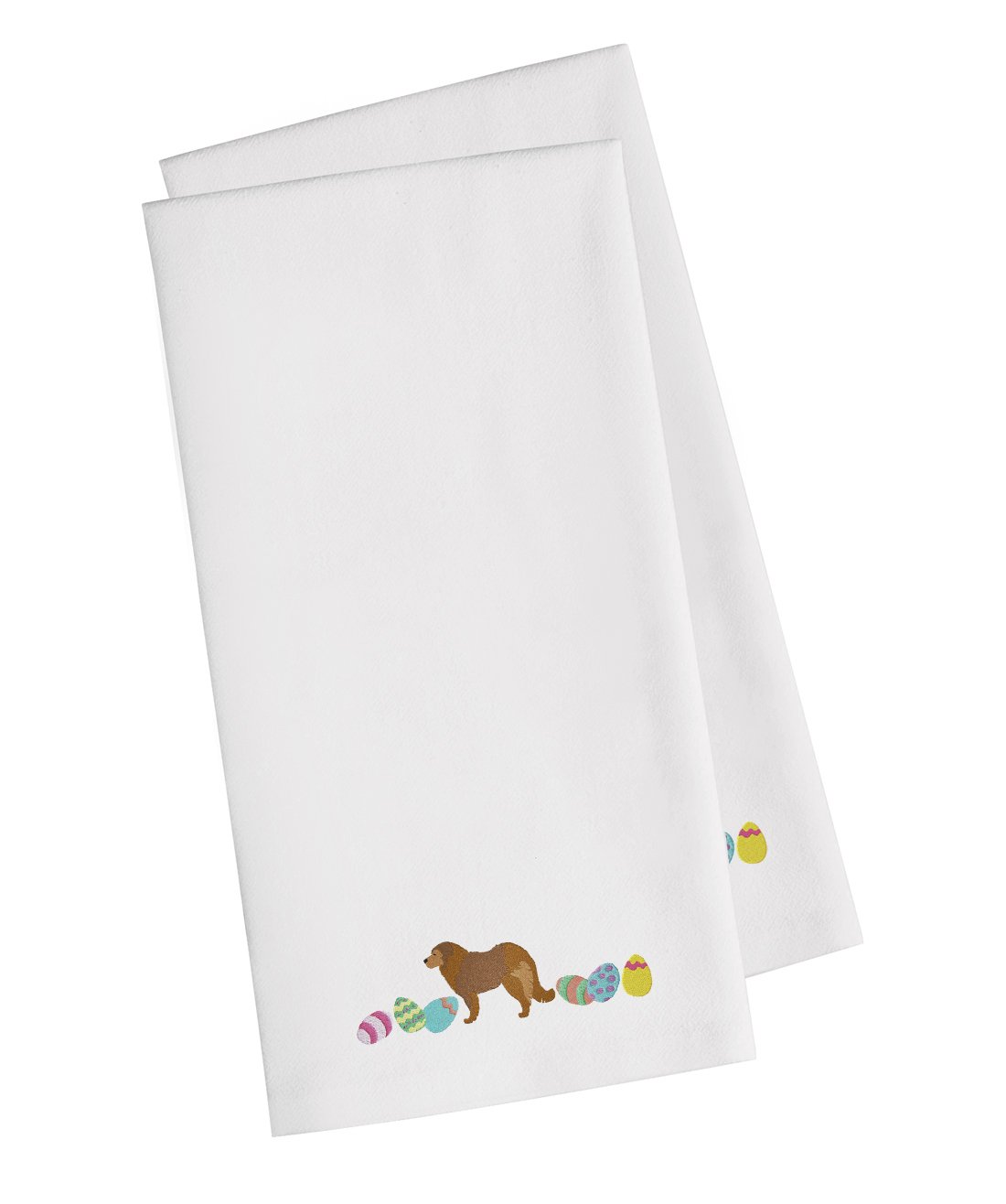 Brown Caucasian Shepherd Easter White Embroidered Towel Set of 2 Decorative Bathroom Guest Hand Towel for Hand, Face, Tea, Dishcloth, 19 X 25, White
