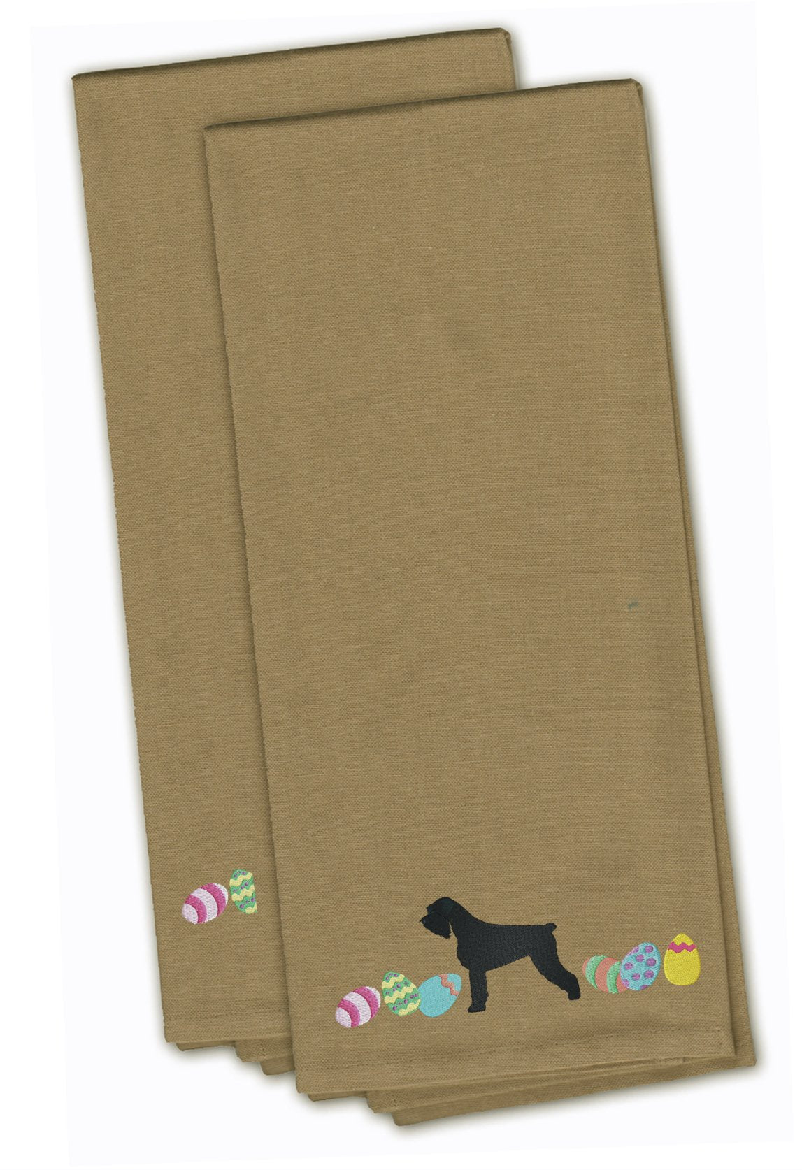 Giant Schnauzer Easter Tan Embroidered Towel Set of 2 Decorative Bathroom Guest Hand Towel for Hand, Face, Tea, Dishcloth, 19 X 25, Tan