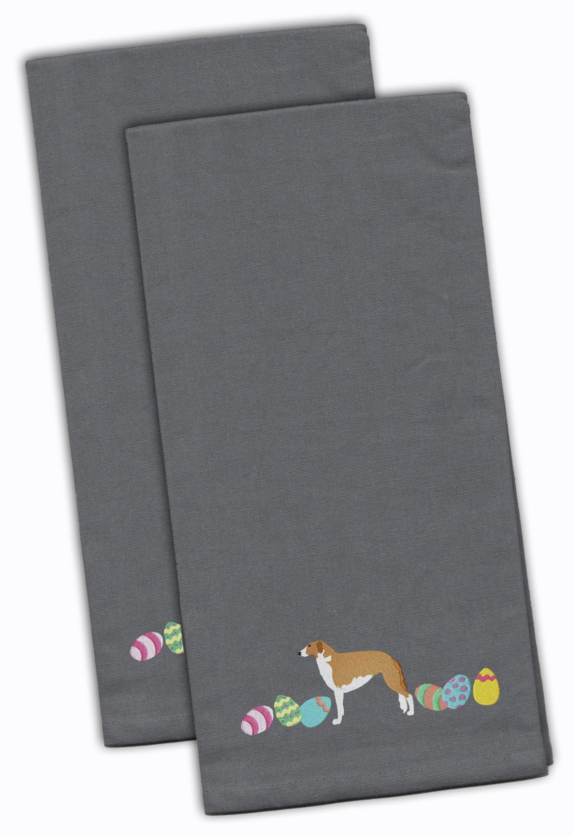 Borzoi Easter Gray Embroidered Towel Set of 2