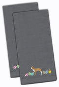 Sabueso Espanol Easter Gray Embroidered Towel Set of 2