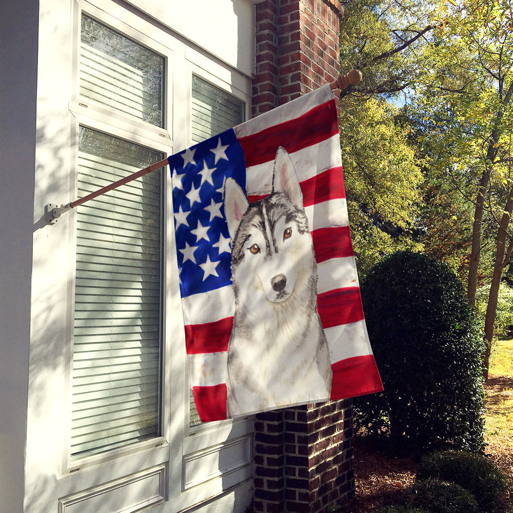 Patriotic USA Siberian Husky House Flag 28x40 Porch Sleeve Pole Decorative Outside Yard Banner Artwork Wall Hanging, Polyester
