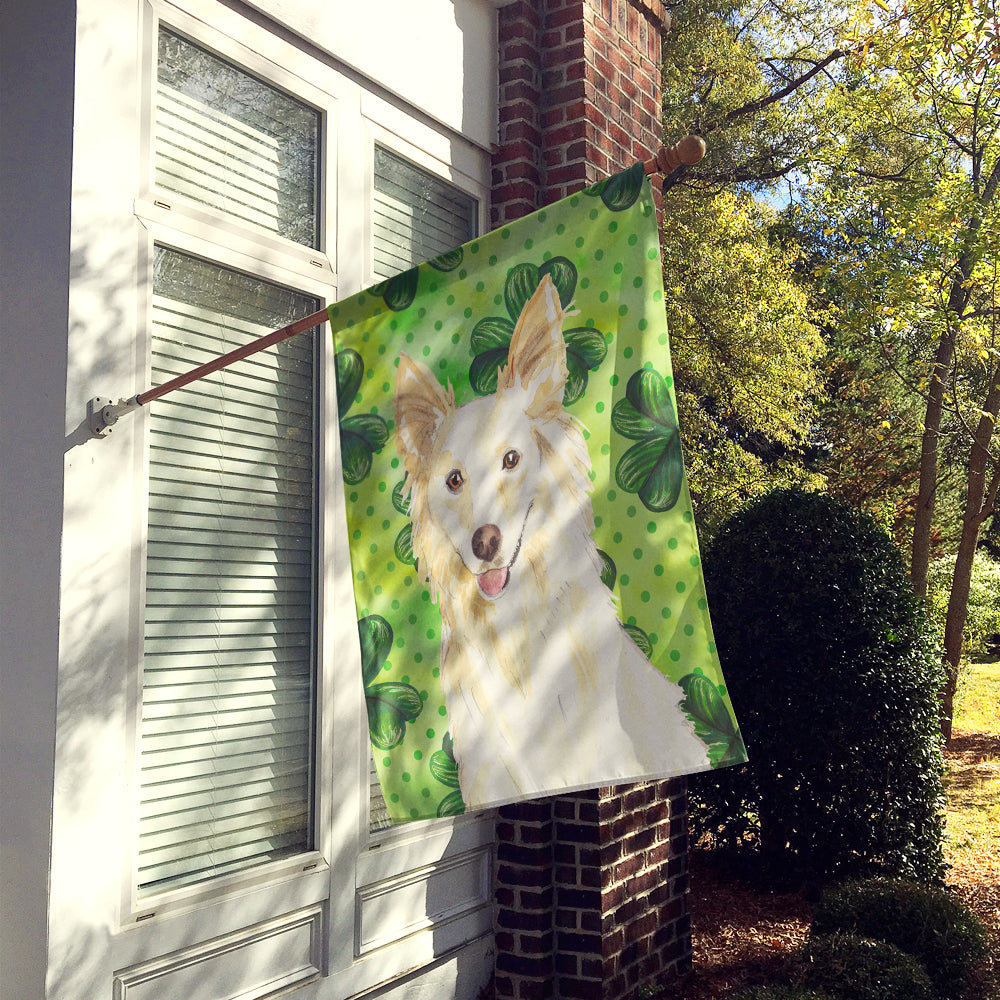 Shamrocks White Collie House Flag 28x40 Porch Sleeve Pole Decorative Outside Yard Banner Artwork Wall Hanging, Polyester