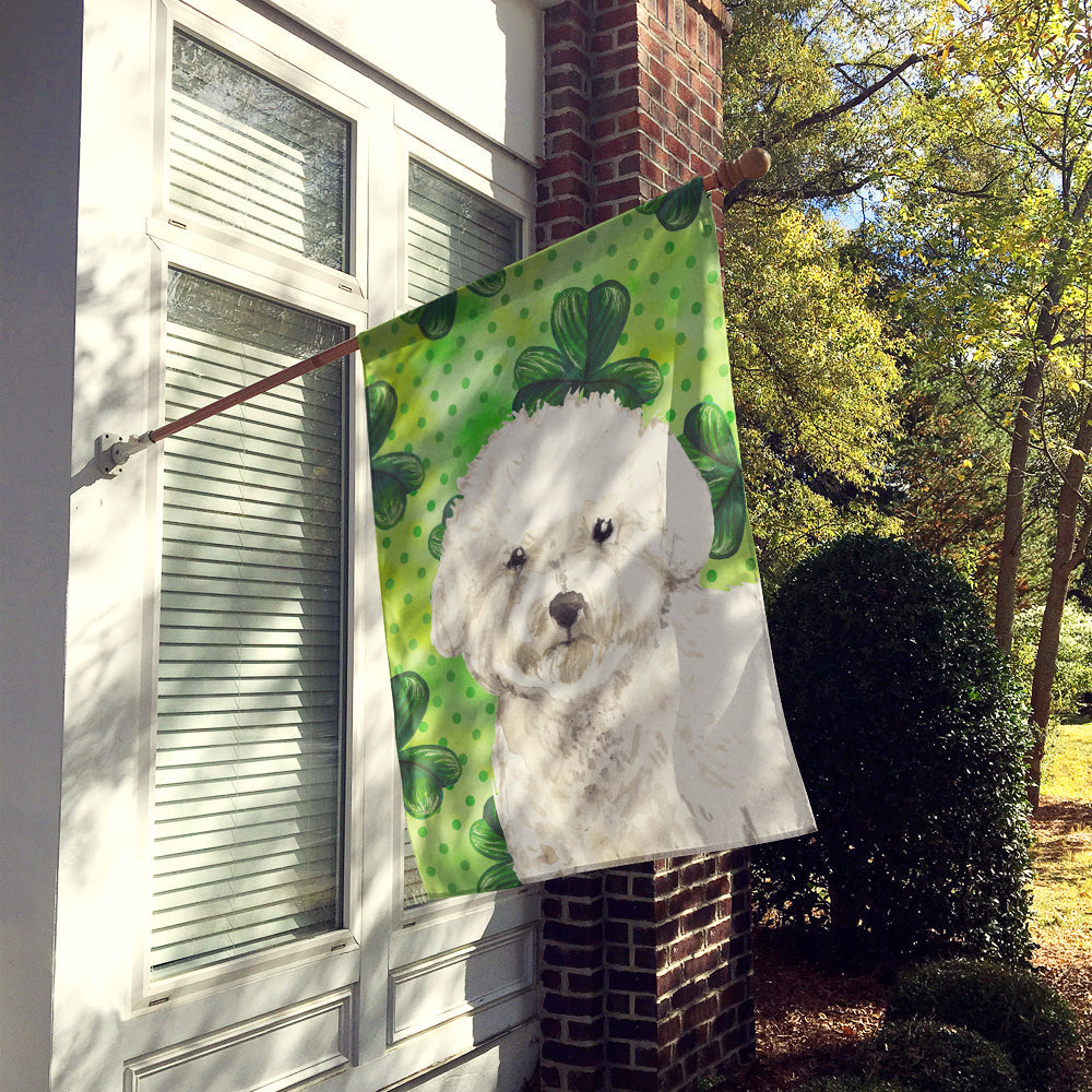 Shamrocks Bichon Frise House Flag 28x40 Porch Sleeve Pole Decorative Outside Yard Banner Artwork Wall Hanging, Polyester