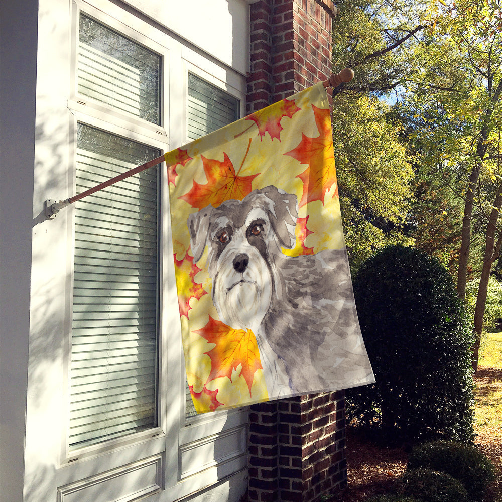 Fall Leaves Schnauzer #1 House Flag 28x40 Porch Sleeve Pole Decorative Outside Yard Banner Artwork Wall Hanging, Polyester