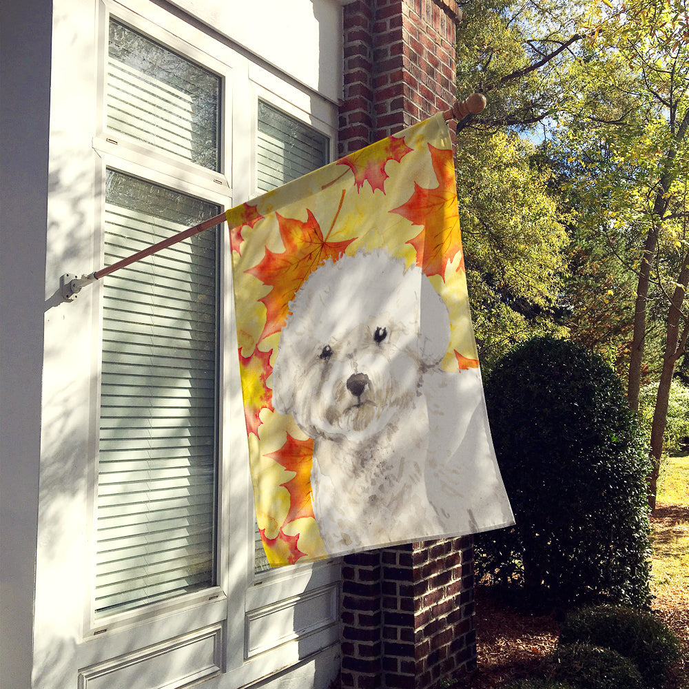 Fall Leaves Bichon Frise House Flag 28x40 Porch Sleeve Pole Decorative Outside Yard Banner Artwork Wall Hanging, Polyester