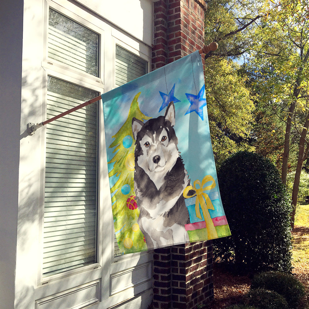 Christmas Tree Alaskan Malamute House Flag 28x40 Porch Sleeve Pole Decorative Outside Yard Banner Artwork Wall Hanging, Polyester