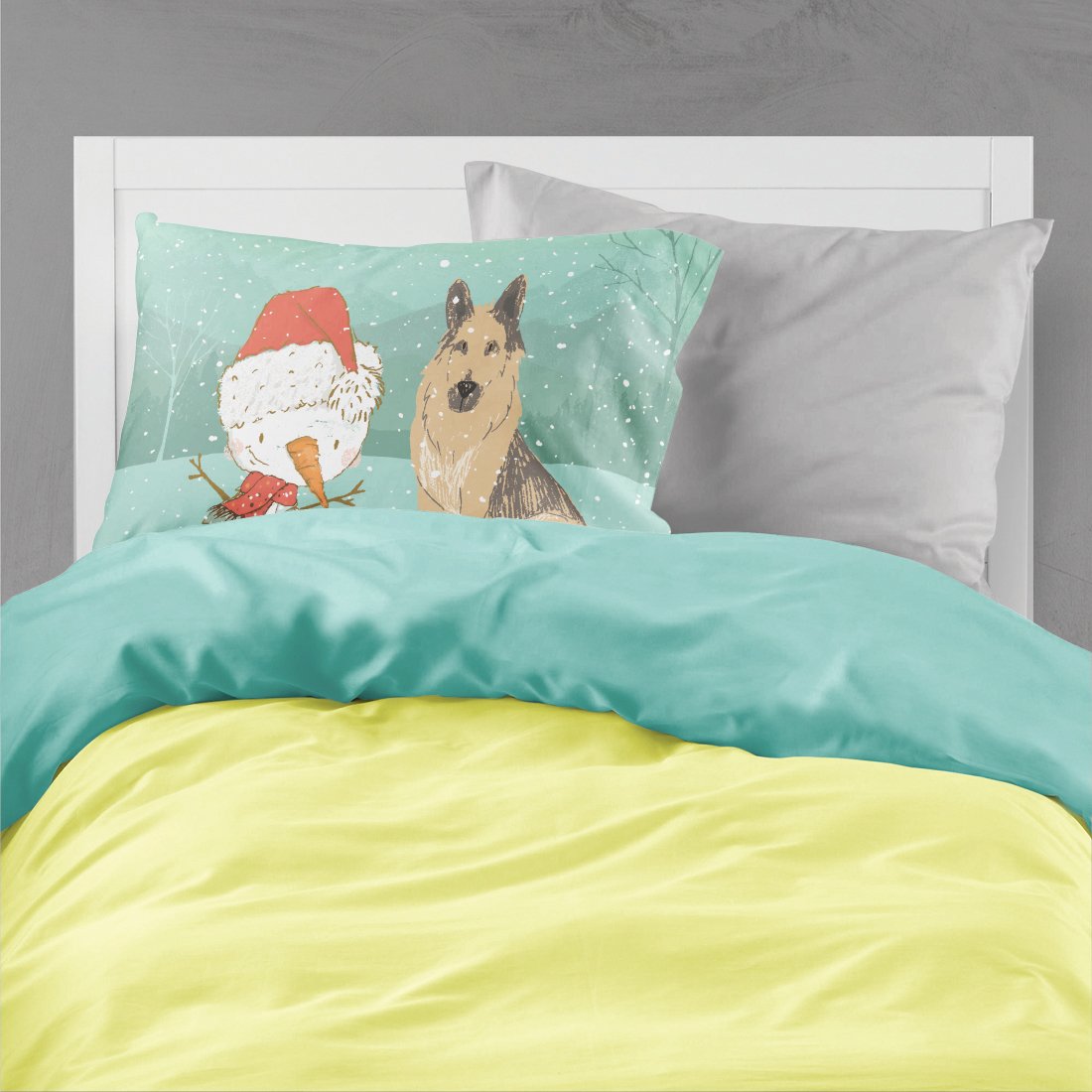 German Shepherd and Snowman Christmas Standard Pillowcase Lightweight Super Soft Easy Care Decorative Artwork Pillowcase, Standard