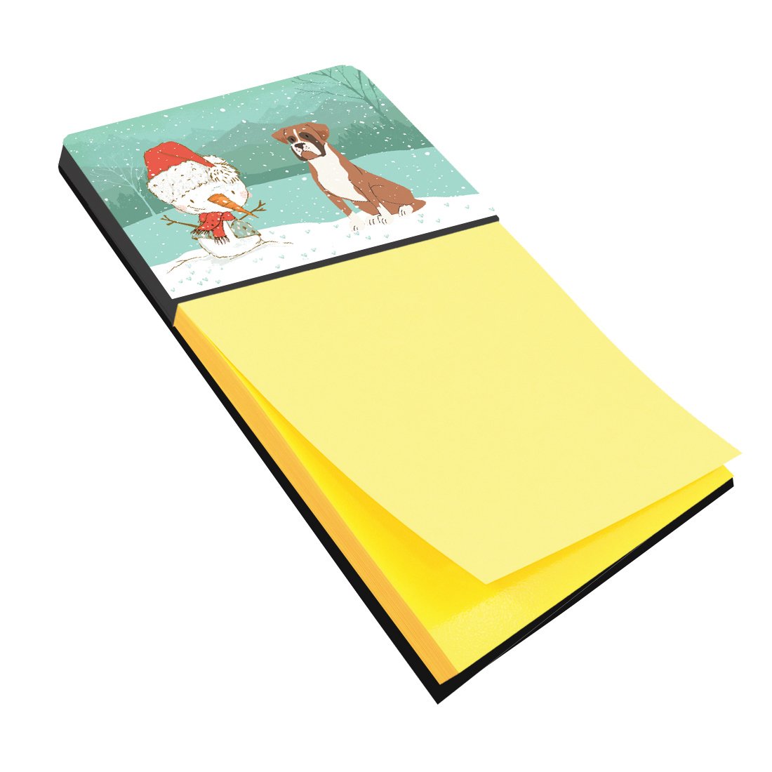 Fawn Boxer and Snowman Christmas Watercolor Sticky Note Holder Refillable Dispenser Desk Accessory 3x3 Pad Gift