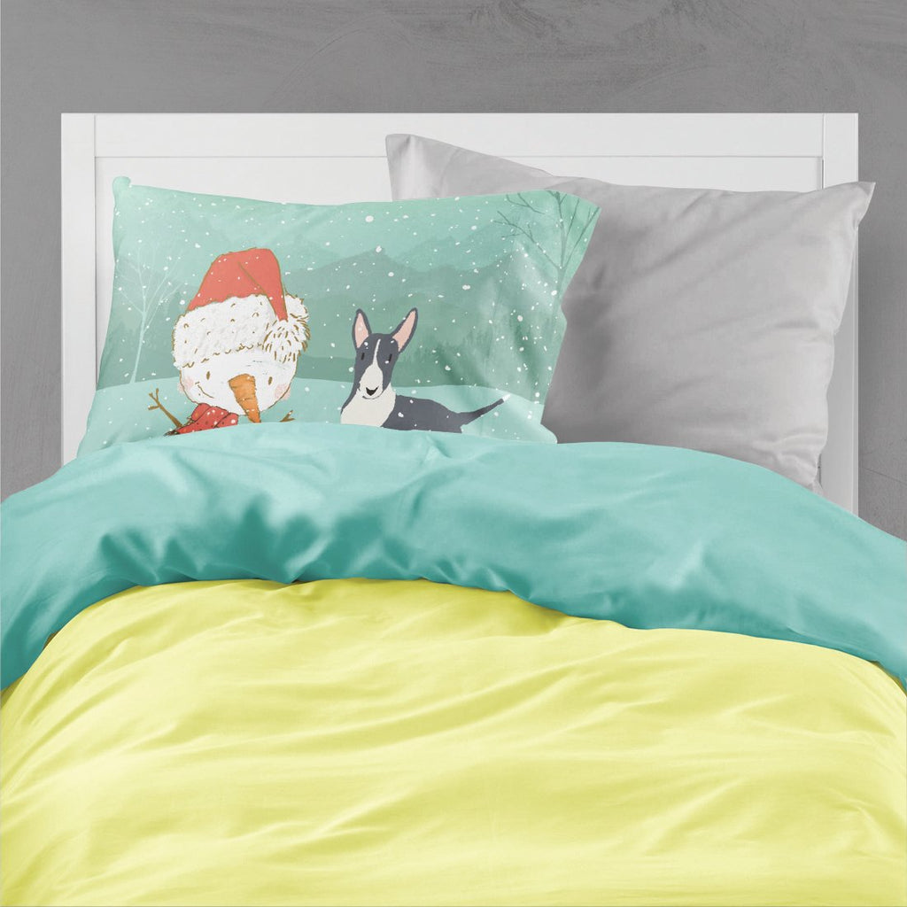 Black Bull Terrier Snowman Christmas Standard Pillowcase Lightweight Super Soft Easy Care Decorative Artwork Pillowcase, Standard