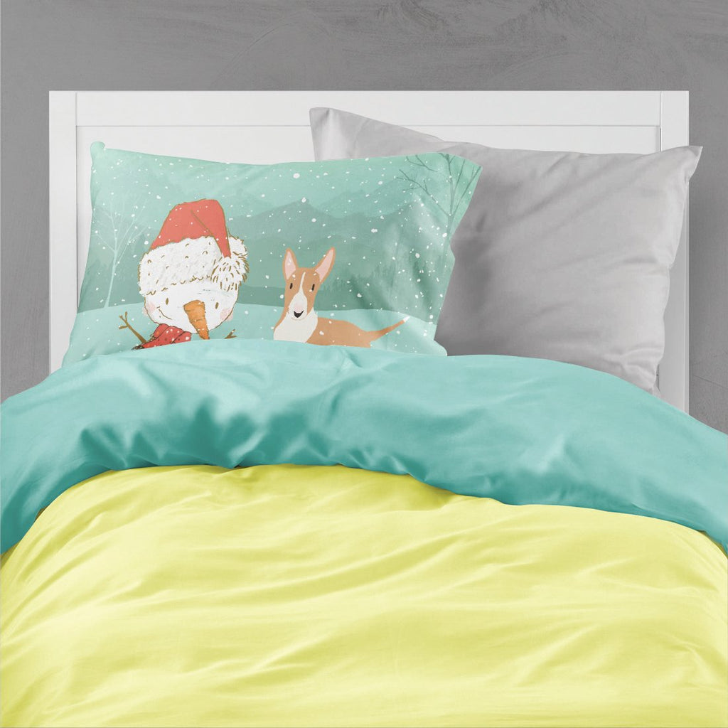 Fawn Bull Terrier Snowman Christmas Standard Pillowcase Lightweight Super Soft Easy Care Decorative Artwork Pillowcase, Standard