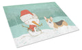 Tricolor Pembroke Corgi Snowman Christmas Cutting Board Tempered Glass Kitchen Cutting Surface, Heat Resistant Chopping, Non-Slip Feet, Food Prep & Serving