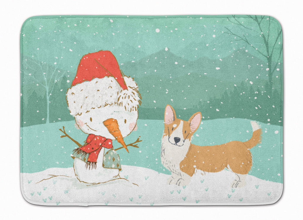 Cardigan Corgi Snowman Christmas Memory Foam Kitchen Mat Machine Washable Anti-Fatigue Cushion Comfort Bath or Kitchen Rug