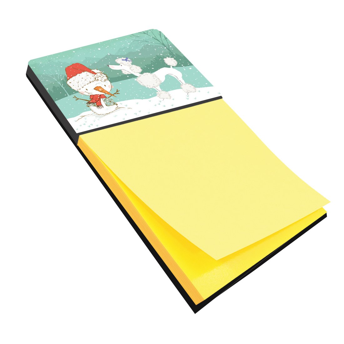 White Poodle Snowman Christmas Watercolor Sticky Note Holder Refillable Dispenser Desk Accessory 3x3 Pad Gift