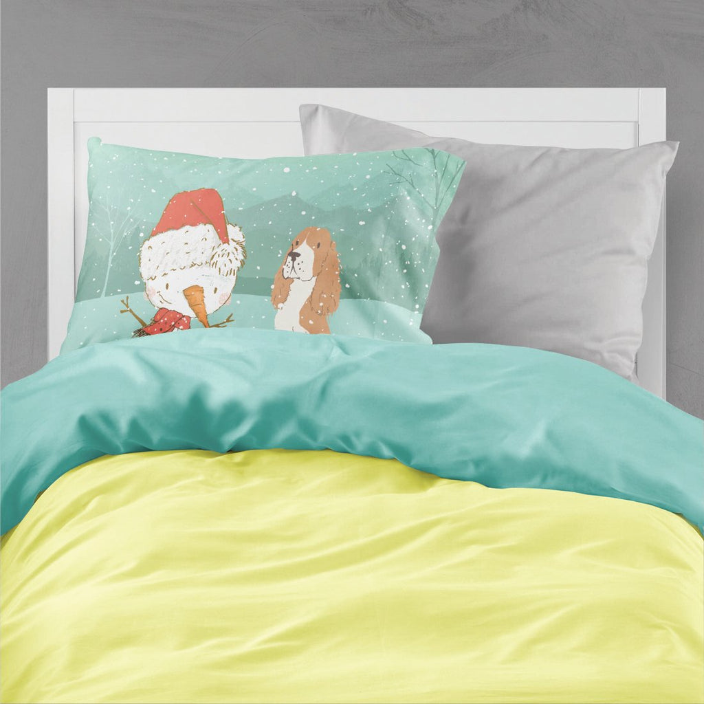 Red Spaniel Snowman Christmas Standard Pillowcase Lightweight Super Soft Easy Care Decorative Artwork Pillowcase, Standard