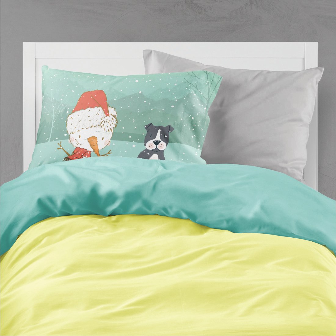 Black Staffie Snowman Christmas Standard Pillowcase Lightweight Super Soft Easy Care Decorative Artwork Pillowcase, Standard