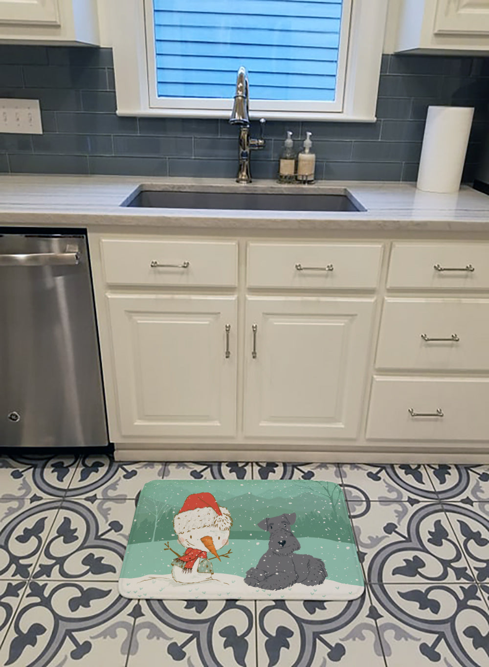 Lakeland Terrier Snowman Christmas Memory Foam Kitchen Mat Machine Washable Anti-Fatigue Cushion Comfort Bath or Kitchen Rug