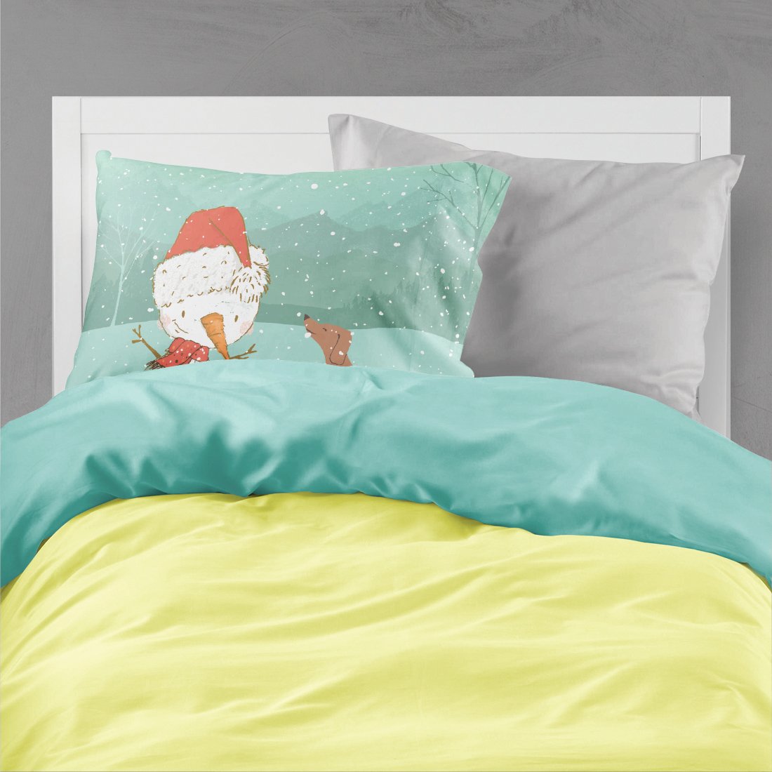 Red Dachshund Snowman Christmas Standard Pillowcase Lightweight Super Soft Easy Care Decorative Artwork Pillowcase, Standard