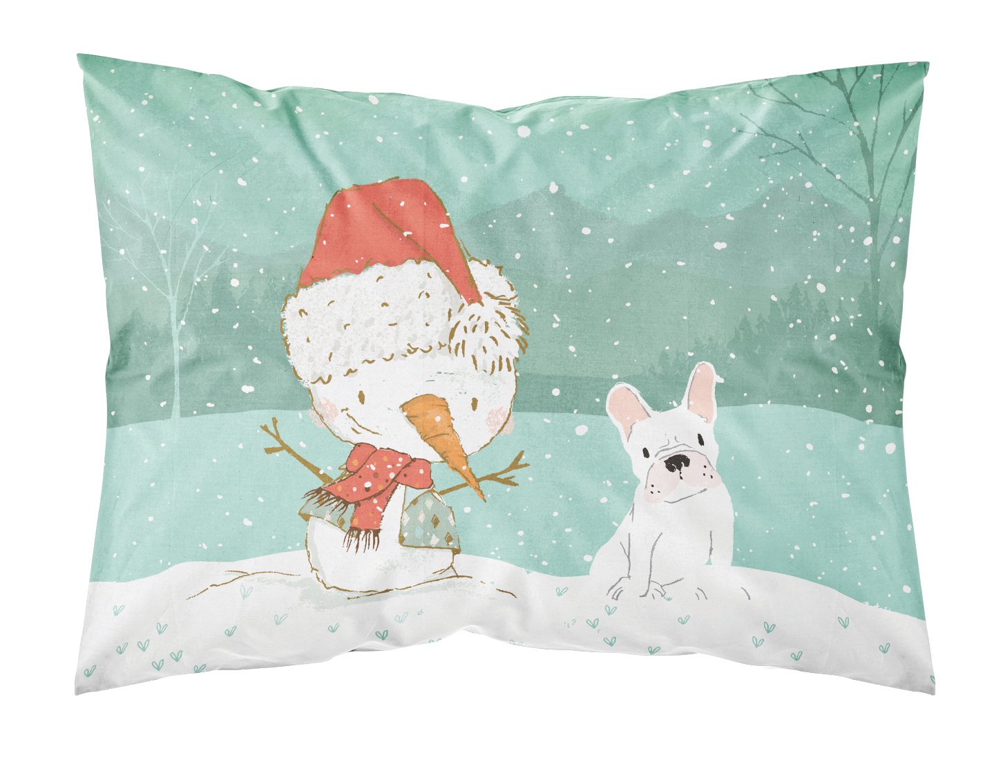 White French Bulldog Snowman Christmas Standard Pillowcase Lightweight Super Soft Easy Care Decorative Artwork Pillowcase, Standard