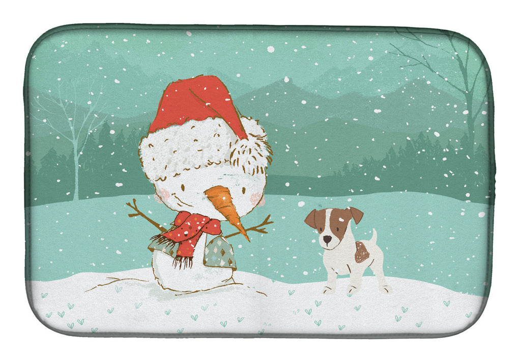 Jack Russell Terrier #2 Snowman Christmas Dish Drying Mat Absorbent Dish Drying Mat Pad for Kitchen Counter Dish Drainer Mat for Countertop, 14 x 21", Multicolor