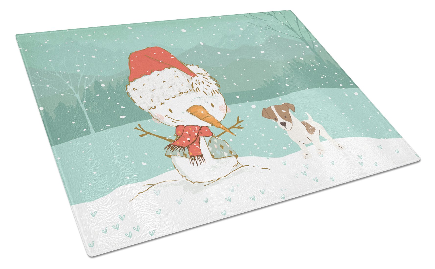 Jack Russell Terrier #2 Snowman Christmas Cutting Board Tempered Glass Kitchen Cutting Surface, Heat Resistant Chopping, Non-Slip Feet, Food Prep & Serving