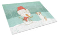 Brown and White Terrier Snowman Christmas Cutting Board Tempered Glass Kitchen Cutting Surface, Heat Resistant Chopping, Non-Slip Feet, Food Prep & Serving