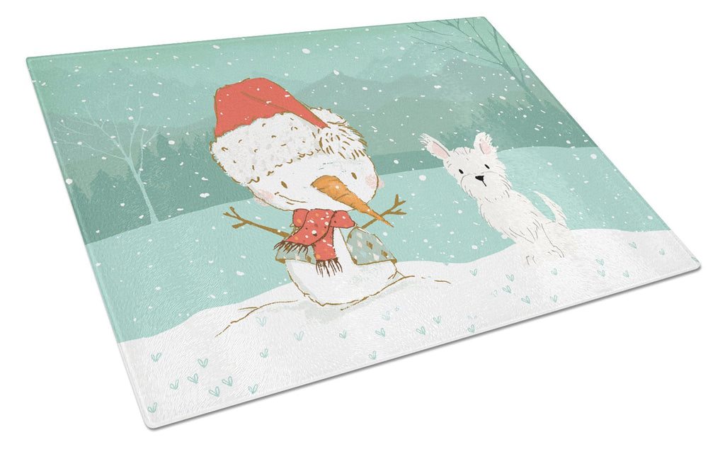 Westie Terrier Snowman Christmas Cutting Board Tempered Glass Kitchen Cutting Surface, Heat Resistant Chopping, Non-Slip Feet, Food Prep & Serving