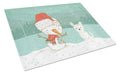 Westie Terrier Snowman Christmas Cutting Board Tempered Glass Kitchen Cutting Surface, Heat Resistant Chopping, Non-Slip Feet, Food Prep & Serving