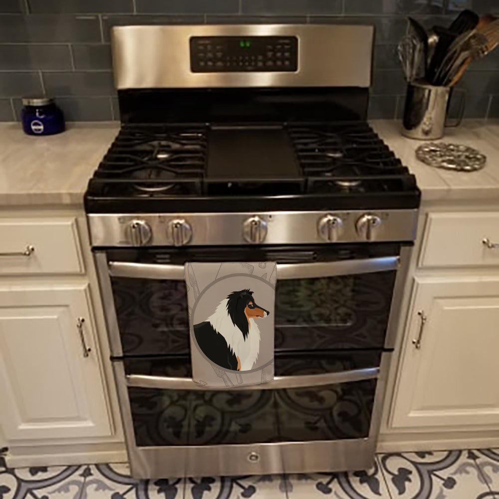 Collie In the Kitchen Kitchen Towel Velour Plush Front and Cotton Loop Back Machine Washable