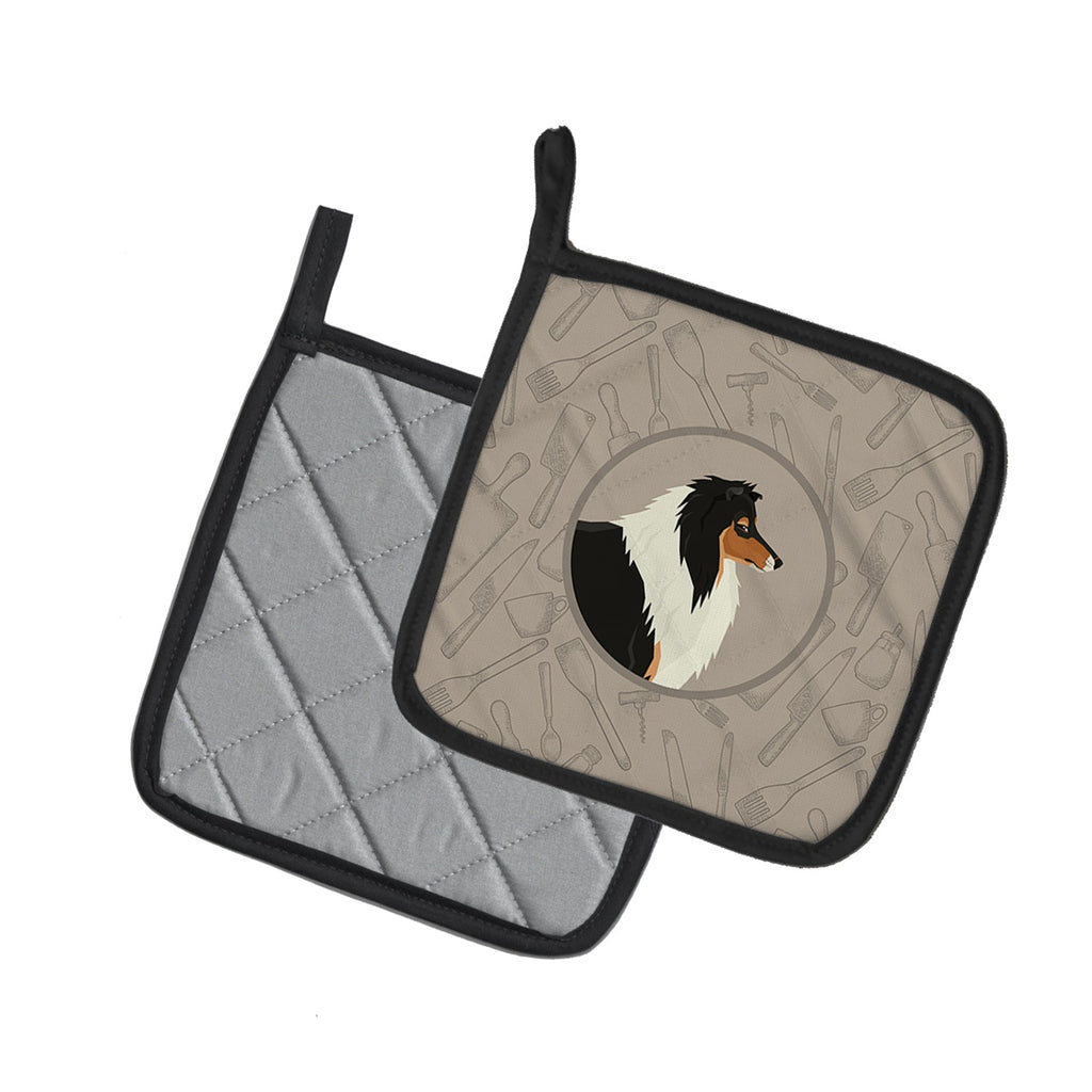 Collie In the Kitchen Pot Holder Set of 2 Heat Resistant Quilted Hot Pads 7.5 x 7.5 Inch, Insulated Kitchen Trivets for Cooking & Baking