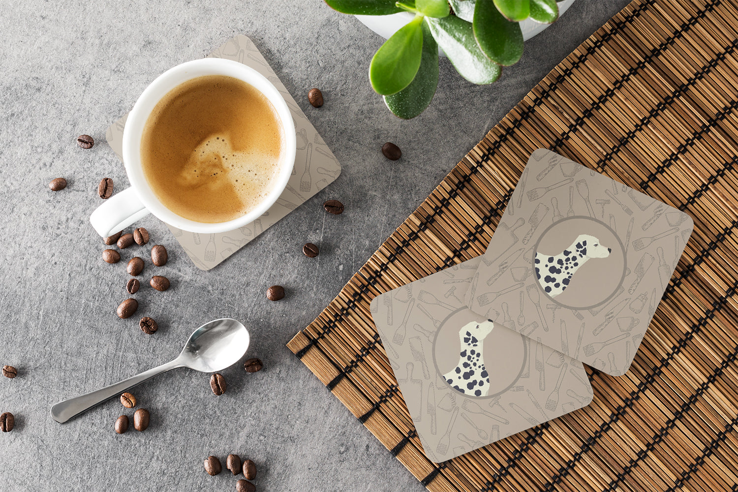 Dalmatian In the Kitchen Foam Coasters Set of 4 Cup Coasters for Indoor Outdoor, Tabletop Protection, Anti Slip, Mouse pad Material