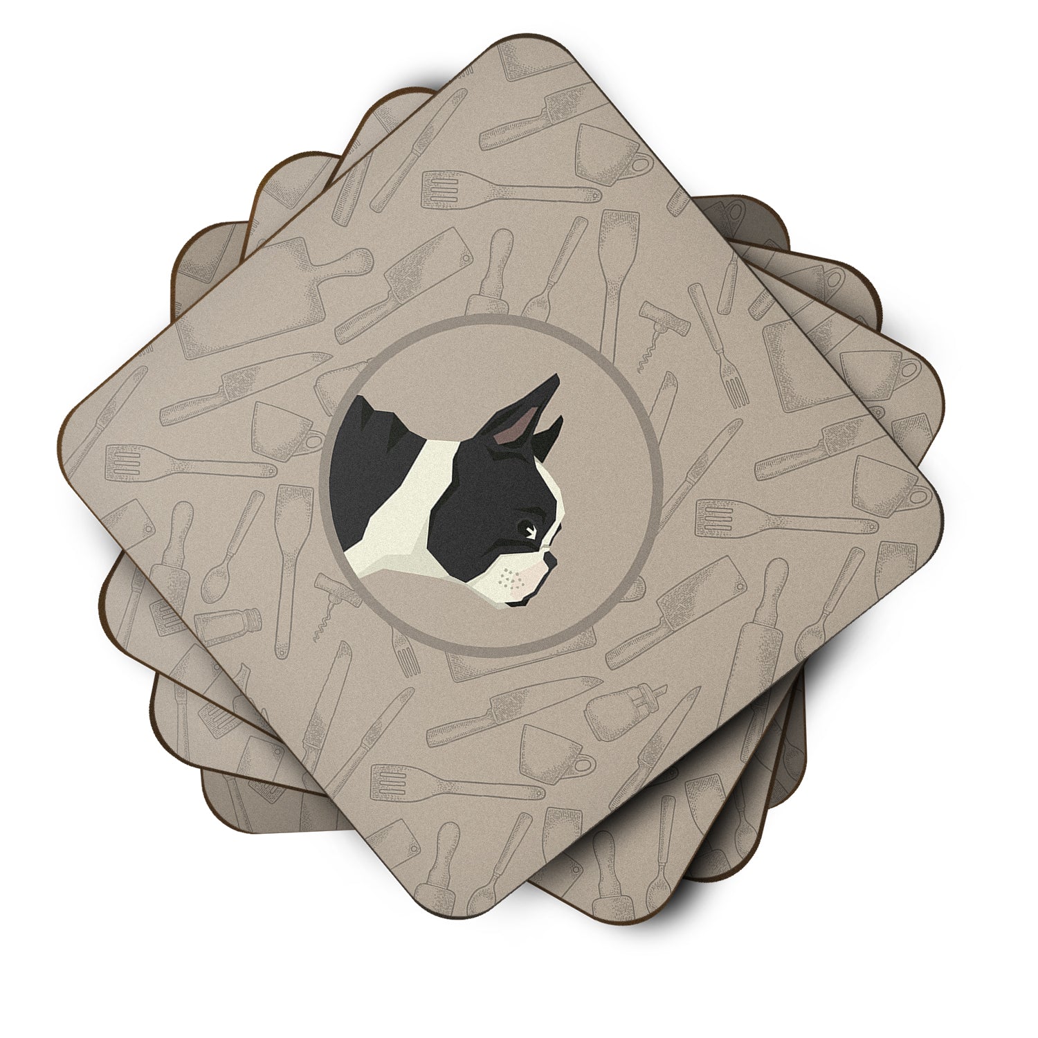 French Bulldog In the Kitchen Foam Coasters Set of 4 Cup Coasters for Indoor Outdoor, Tabletop Protection, Anti Slip, Mouse pad Material
