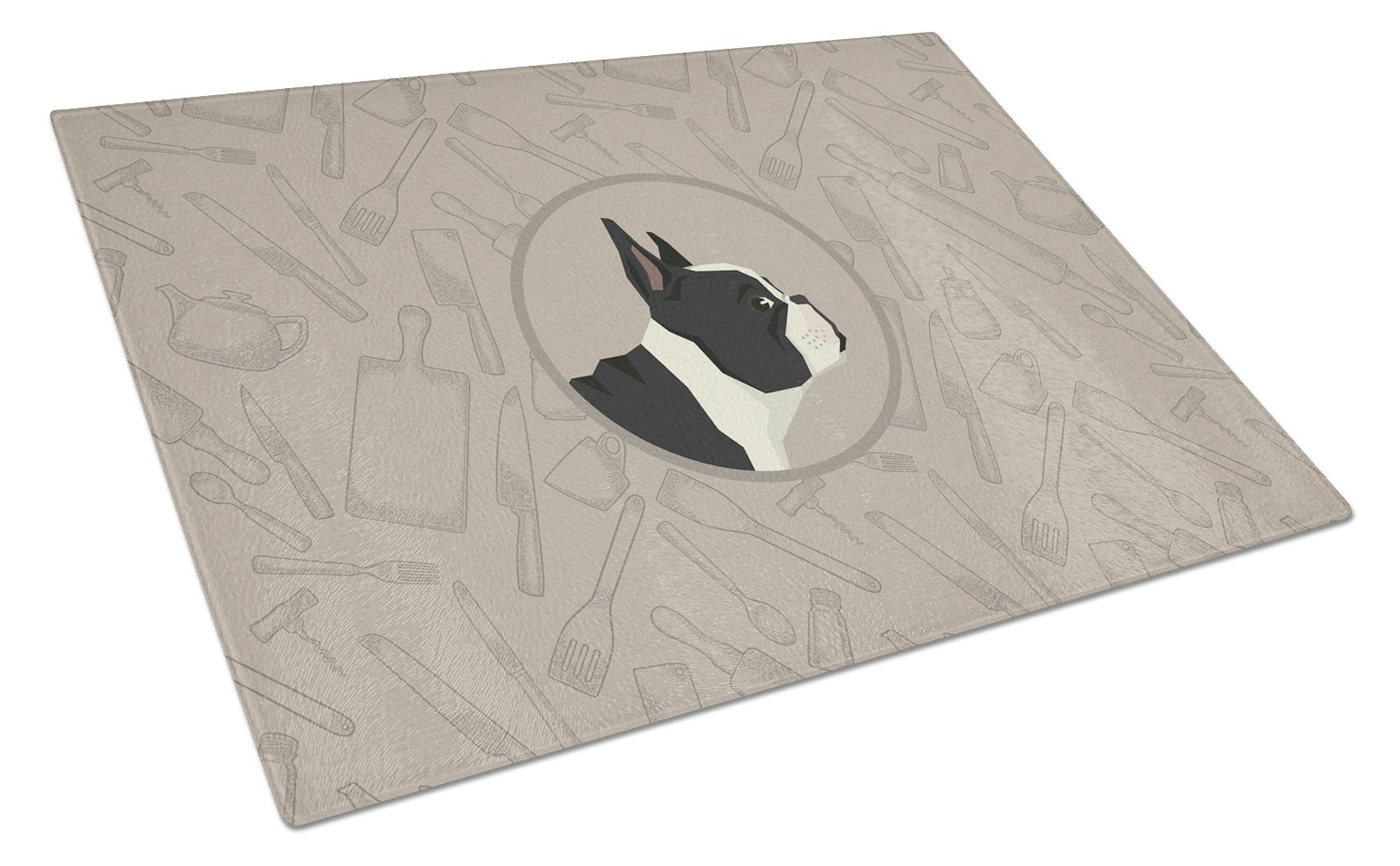 French Bulldog In the Kitchen Cutting Board Tempered Glass Kitchen Cutting Surface, Heat Resistant Chopping, Non-Slip Feet, Food Prep & Serving