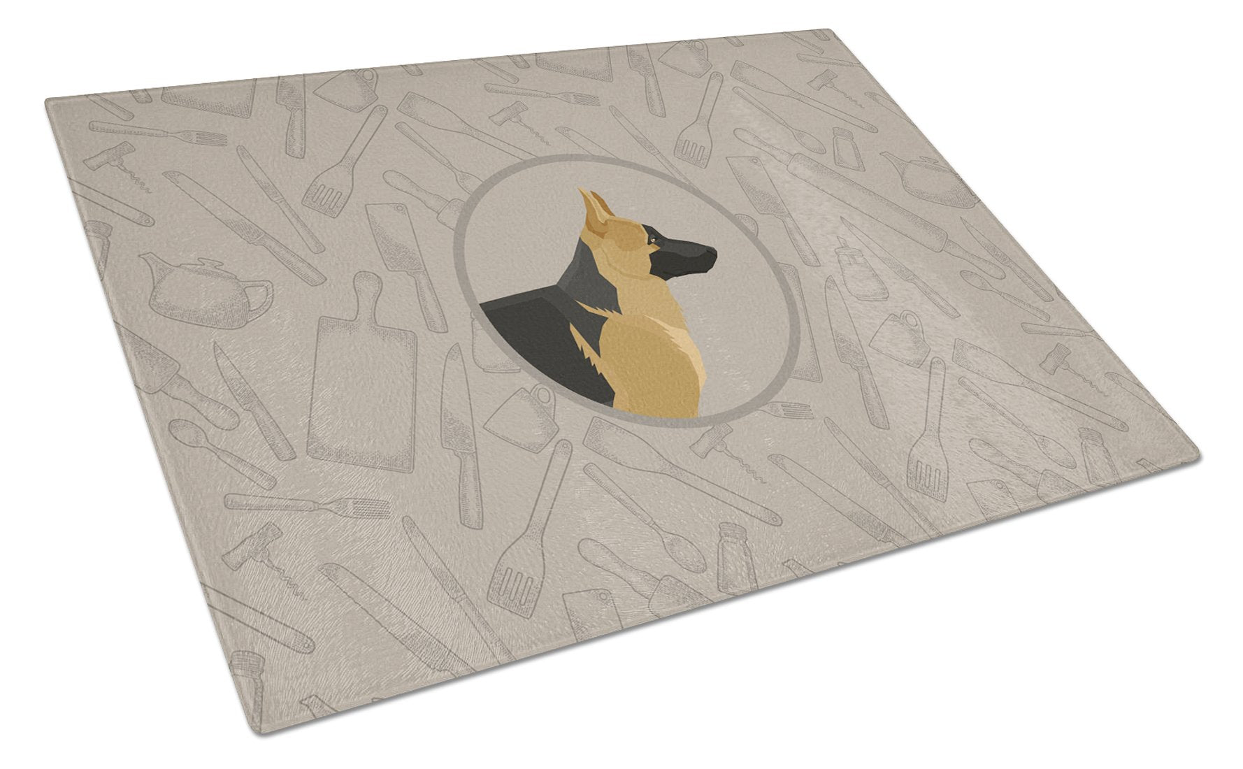 German Shepherd In the Kitchen Cutting Board Tempered Glass Kitchen Cutting Surface, Heat Resistant Chopping, Non-Slip Feet, Food Prep & Serving