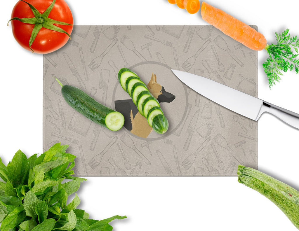 German Shepherd In the Kitchen Cutting Board Tempered Glass Kitchen Cutting Surface, Heat Resistant Chopping, Non-Slip Feet, Food Prep & Serving