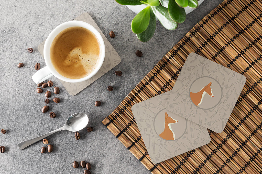Ibizan Hound In the Kitchen Foam Coasters Set of 4 Cup Coasters for Indoor Outdoor, Tabletop Protection, Anti Slip, Mouse pad Material