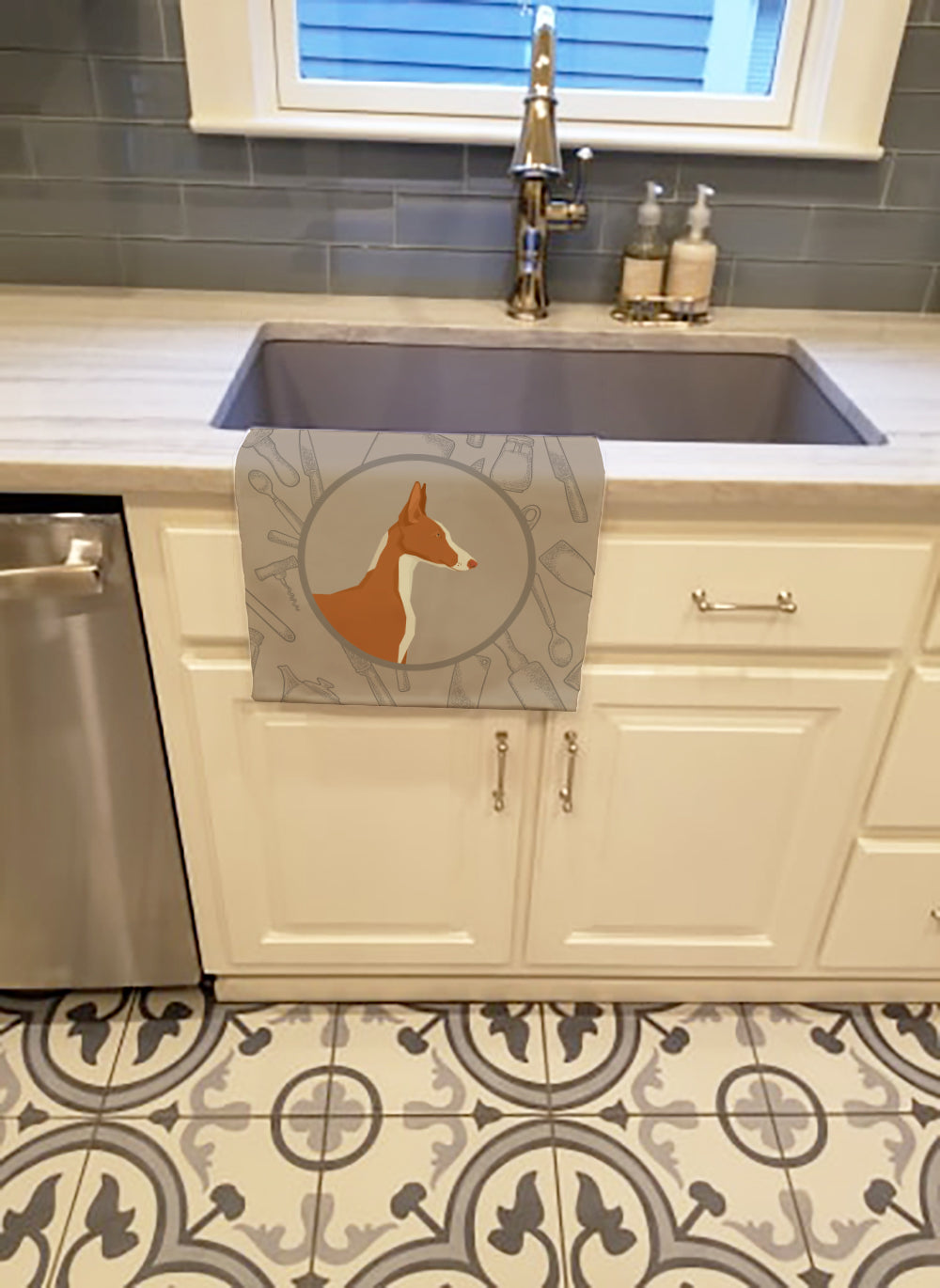 Ibizan Hound In the Kitchen Kitchen Towel Velour Plush Front and Cotton Loop Back Machine Washable