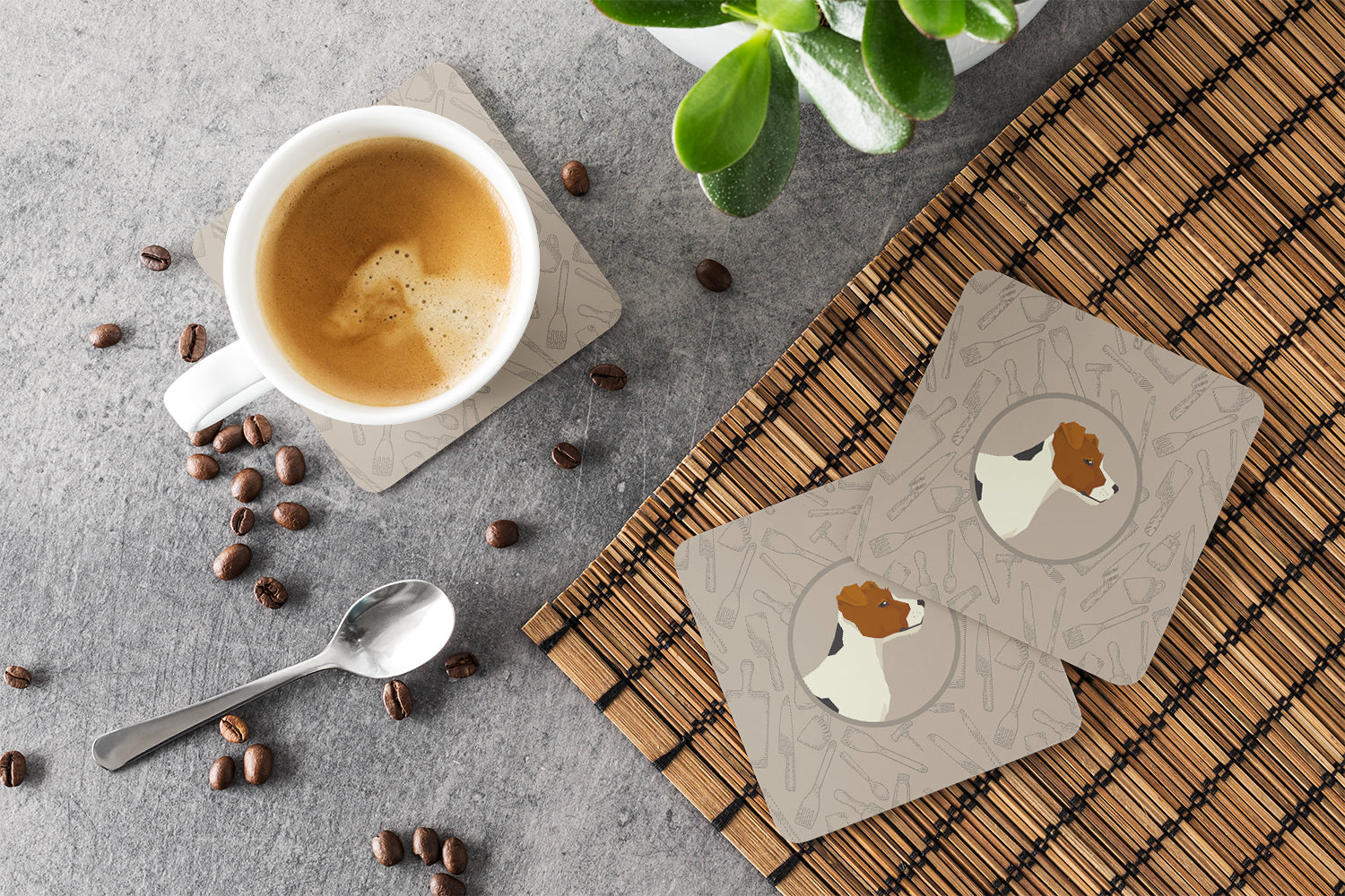 Jack Russell Terrier In the Kitchen Foam Coasters Set of 4 Cup Coasters for Indoor Outdoor, Tabletop Protection, Anti Slip, Mouse pad Material
