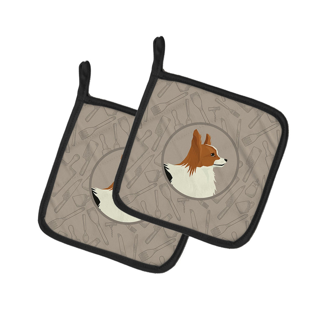 Papillon In the Kitchen Pot Holder Set of 2 Heat Resistant Quilted Hot Pads 7.5 x 7.5 Inch, Insulated Kitchen Trivets for Cooking & Baking