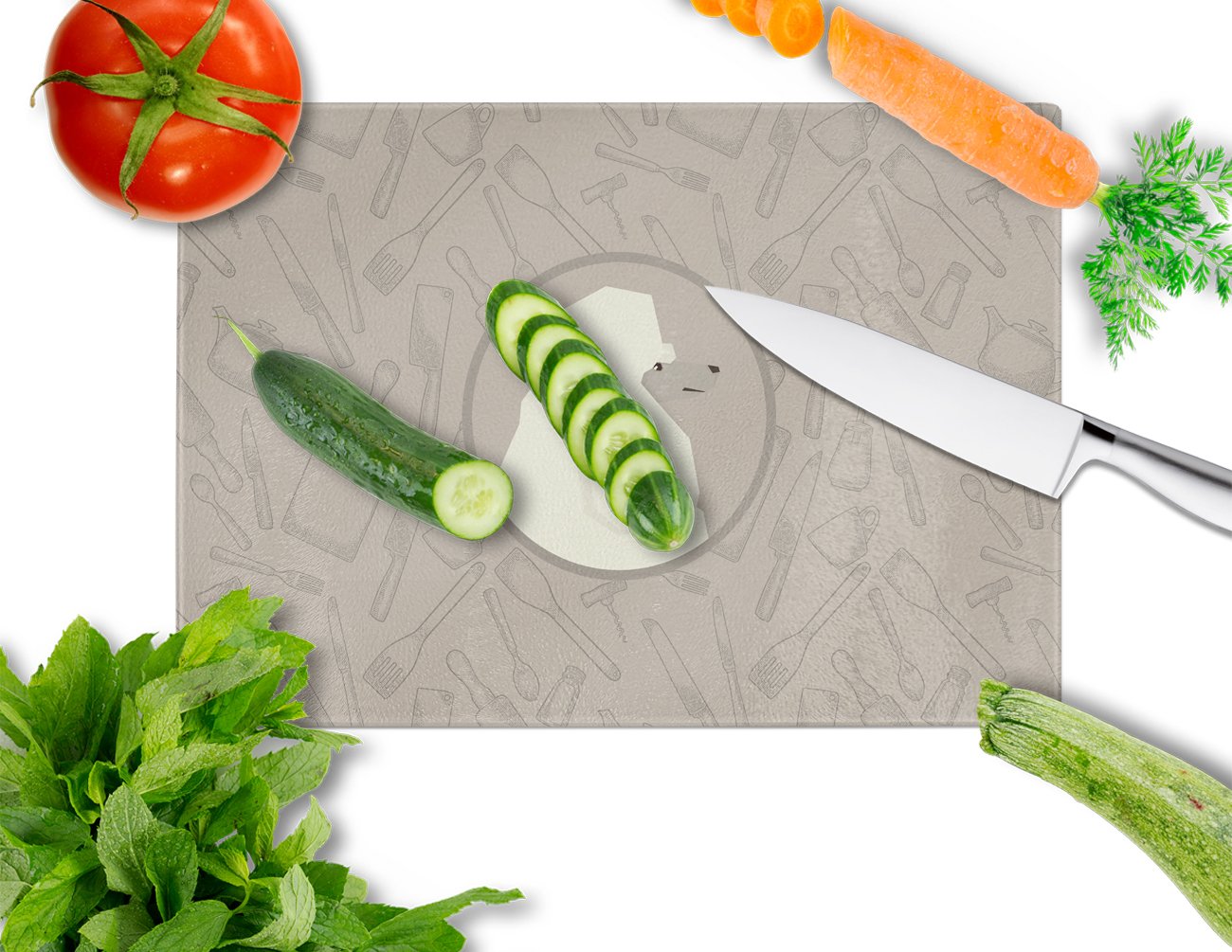 Poodle In the Kitchen Cutting Board Tempered Glass Kitchen Cutting Surface, Heat Resistant Chopping, Non-Slip Feet, Food Prep & Serving