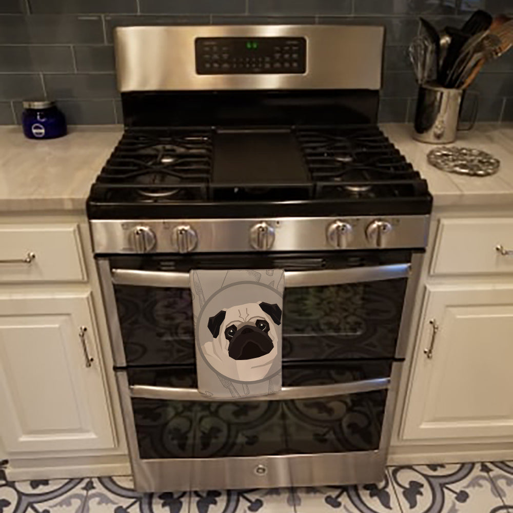 Pug In the Kitchen Kitchen Towel Velour Plush Front and Cotton Loop Back Machine Washable