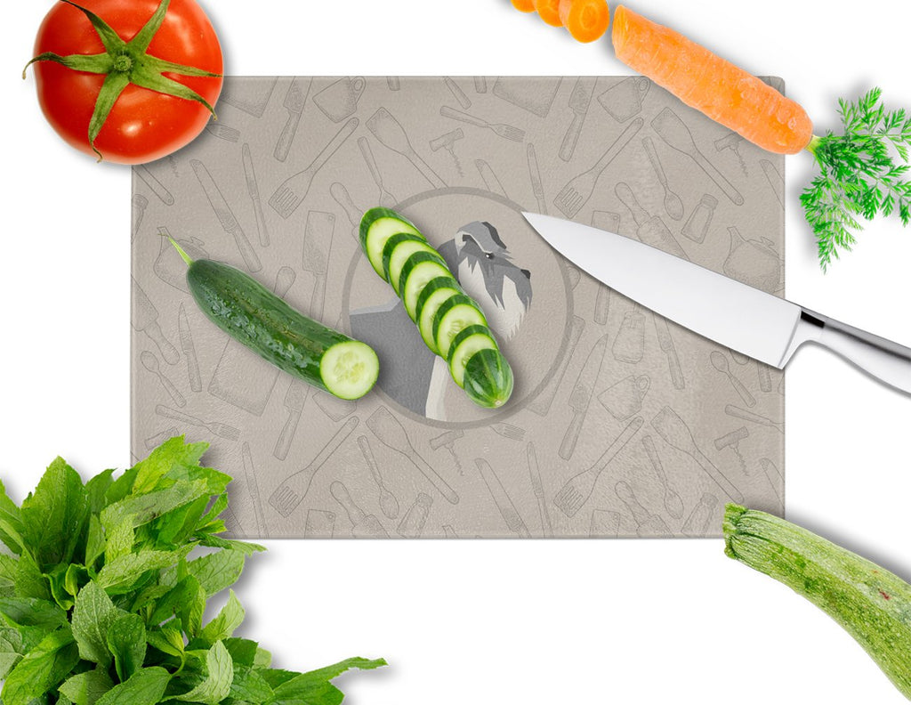 Schnauzer In the Kitchen Cutting Board Tempered Glass Kitchen Cutting Surface, Heat Resistant Chopping, Non-Slip Feet, Food Prep & Serving