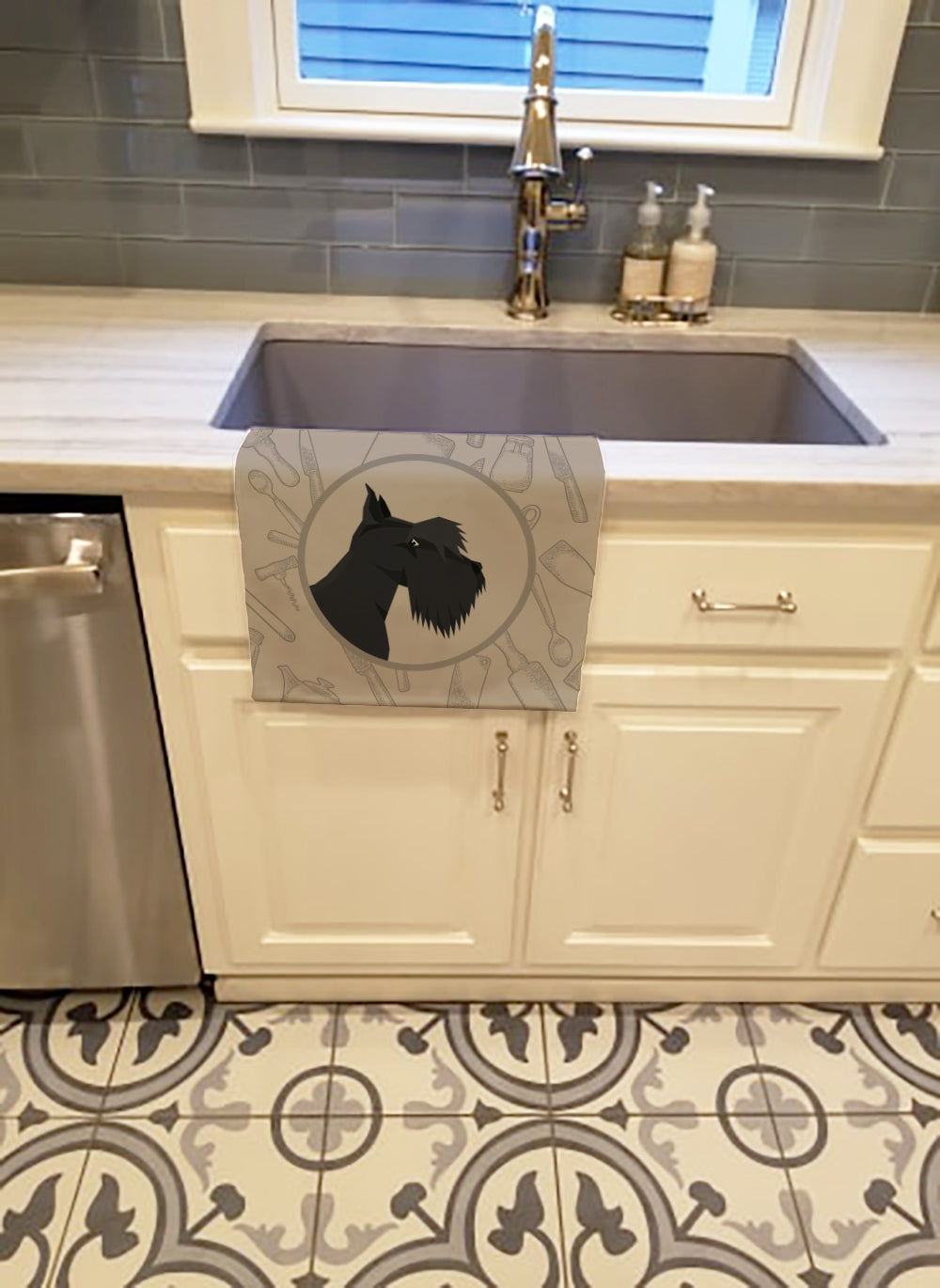 Scottish Terrier In the Kitchen Kitchen Towel Velour Plush Front and Cotton Loop Back Machine Washable