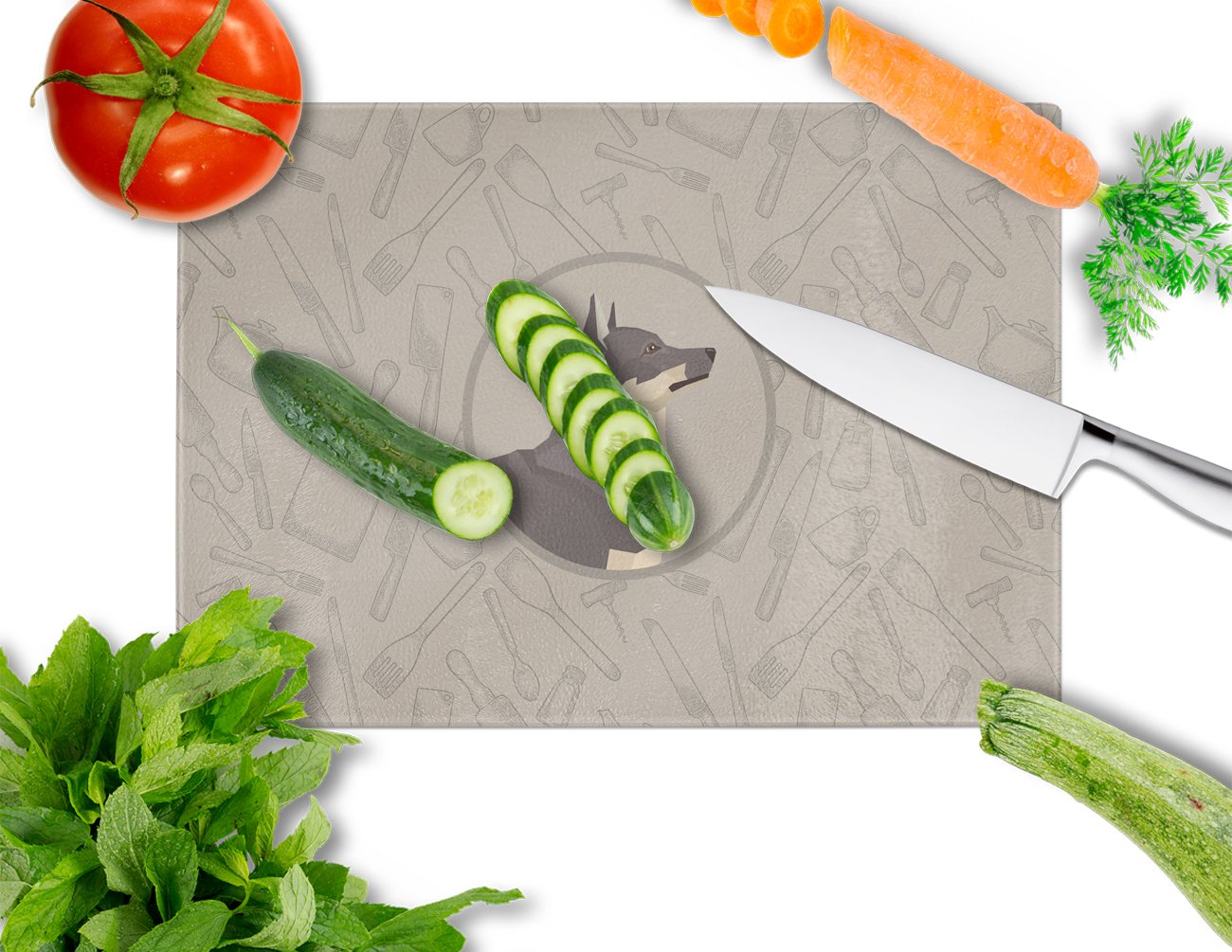 Swedish Vallhund In the Kitchen Cutting Board Tempered Glass Kitchen Cutting Surface, Heat Resistant Chopping, Non-Slip Feet, Food Prep & Serving