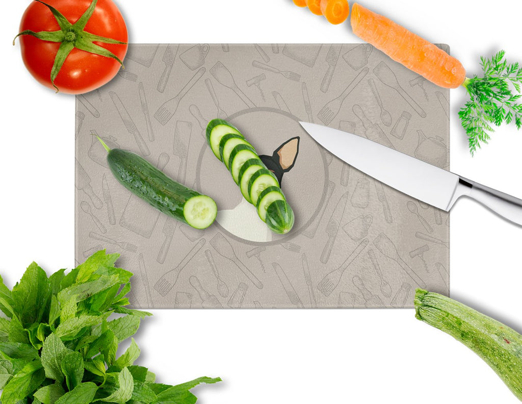 Toy Fox Terrier In the Kitchen Cutting Board Tempered Glass Kitchen Cutting Surface, Heat Resistant Chopping, Non-Slip Feet, Food Prep & Serving