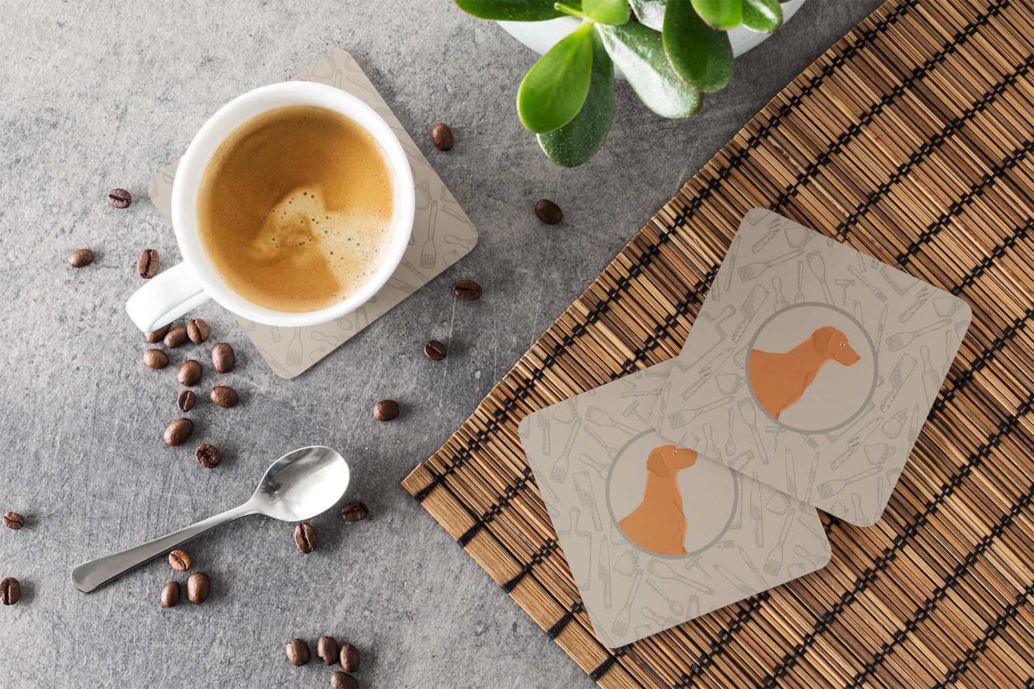 Vizsla In the Kitchen Foam Coasters Set of 4 Cup Coasters for Indoor Outdoor, Tabletop Protection, Anti Slip, Mouse pad Material